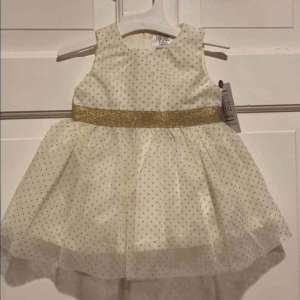 New Carter’s Creme and Gold Tulle Dress -‎ Size NB
